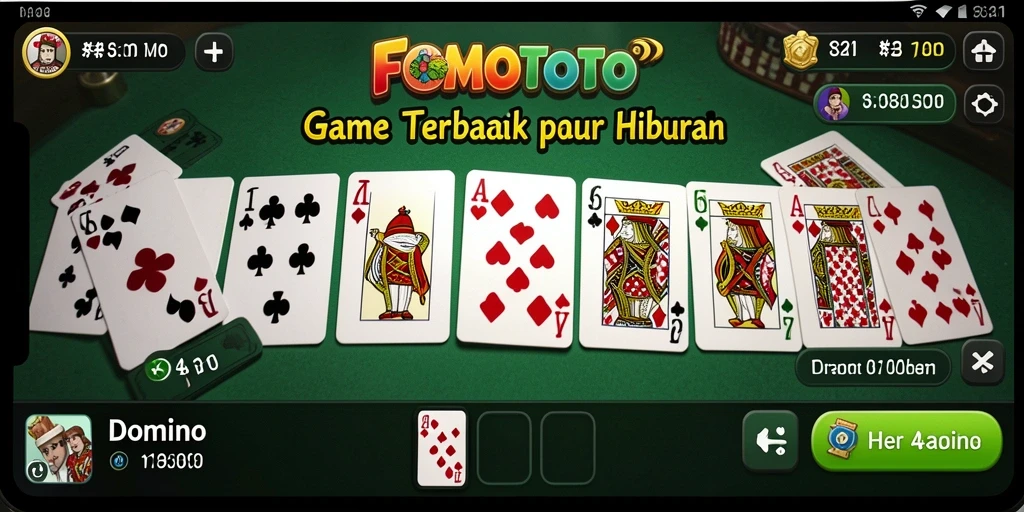 Tampilan antarmuka FOMOTOTO dengan fungsi permainan Domino yang menarik.